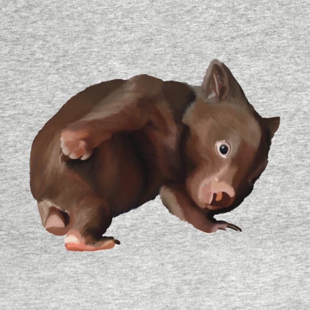 Baby Wombat illustration, joey wombat art, realistic australian wombat artwork. Australian theme decor by PlumpPlumStudio